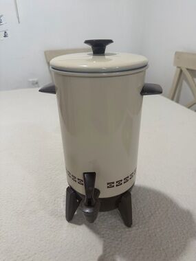Vintage Cream and Brown Retro Beverage Dispenser with Lid and Spout